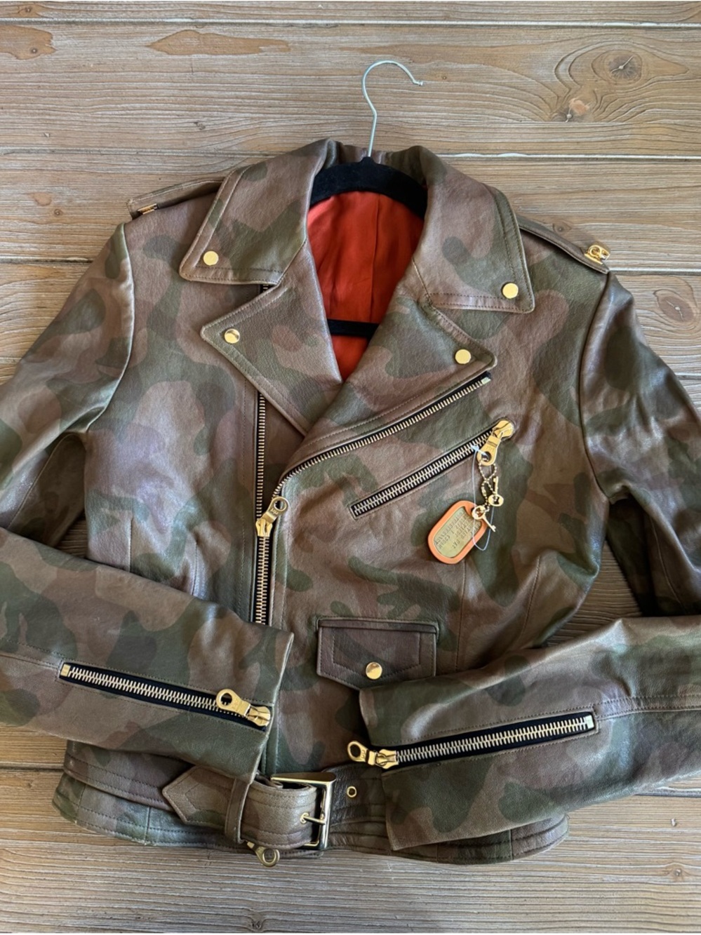 Camo Leather Moto Jacket with Gold Hardware from Kardashian closet/2022 or 2023 - Picture 2 of 11